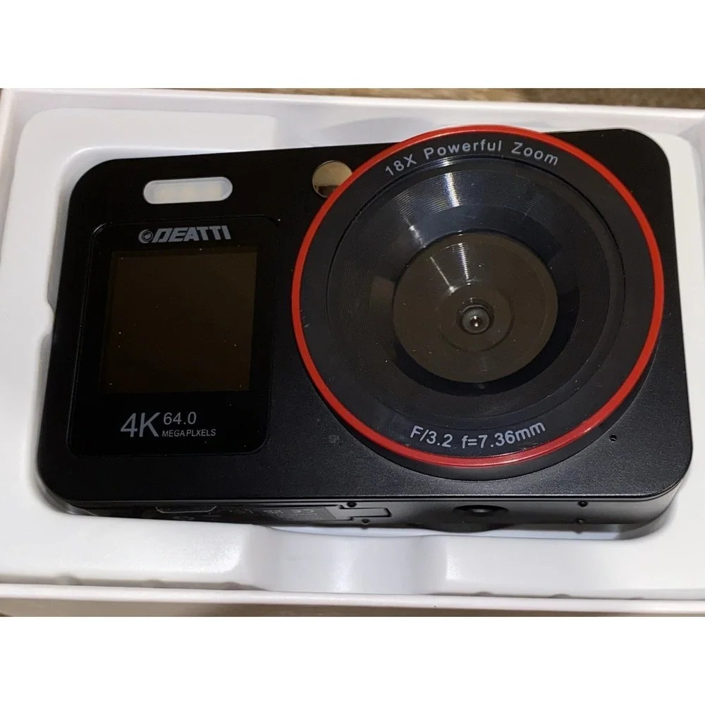 Deatti 4k Digital Camera W/ Dual Screen 18x Zoom Rachargable Camera - Black